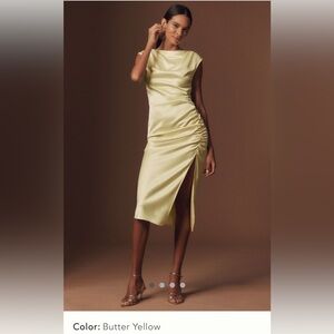 BHLDN Anthropologie Francesca High-neck Satin Stretch Midi Dress